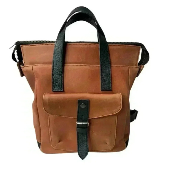 ORNAS LEATHER Mini SWAN Red Cognac Everyday leather backpack Button Zip Closure - Picture 2 of 16